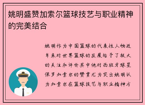 姚明盛赞加索尔篮球技艺与职业精神的完美结合