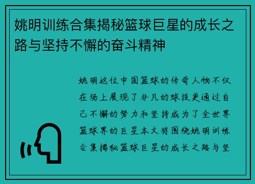 姚明训练合集揭秘篮球巨星的成长之路与坚持不懈的奋斗精神
